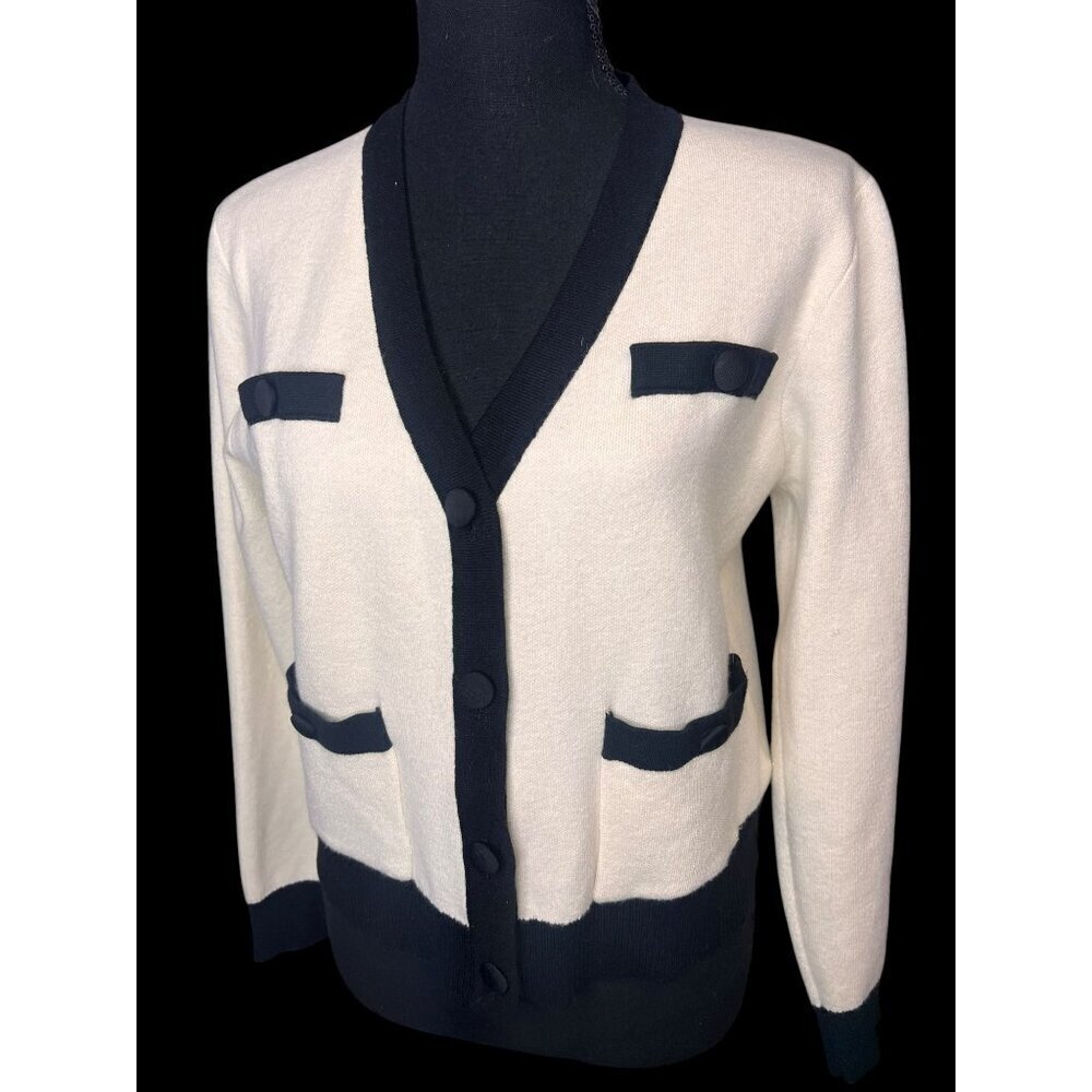 Ellandemm Cardigan Sweater Women S/M Cream/Black collegiate american prep